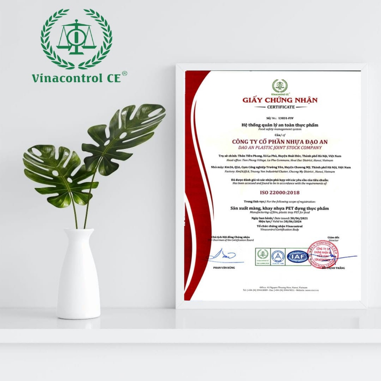 Mẫu giấy chứng nhận ISO 22000:2018